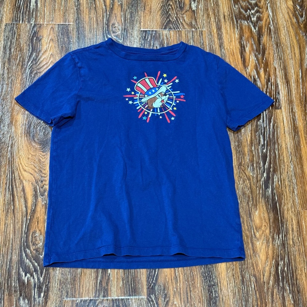 Buc-ee's Kids Blue Patriotic 4th of July Graphic T-Shirt Land of the Free YL